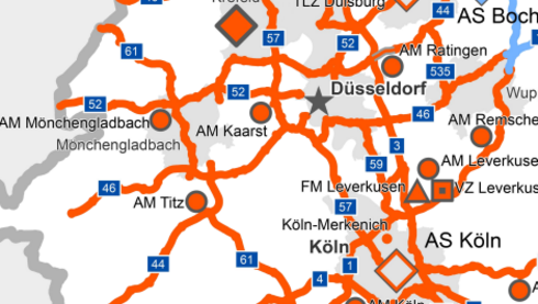 Das Autobahnnetz der Niederlassung Rheinland.