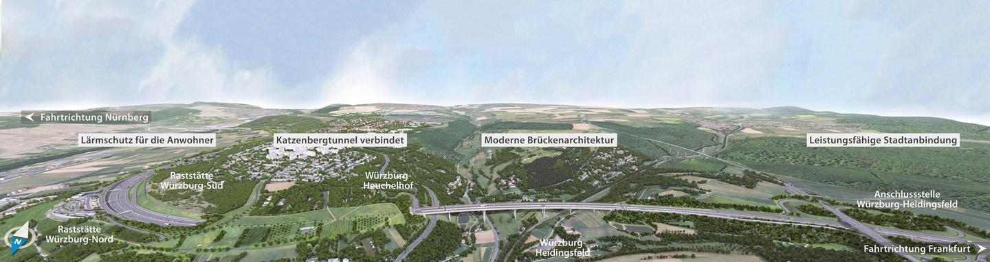 Visualisierung sechsstreifiger Ausbau der A3 Würzburg-Heidingsfeld bis Mainbrücke Randersacker