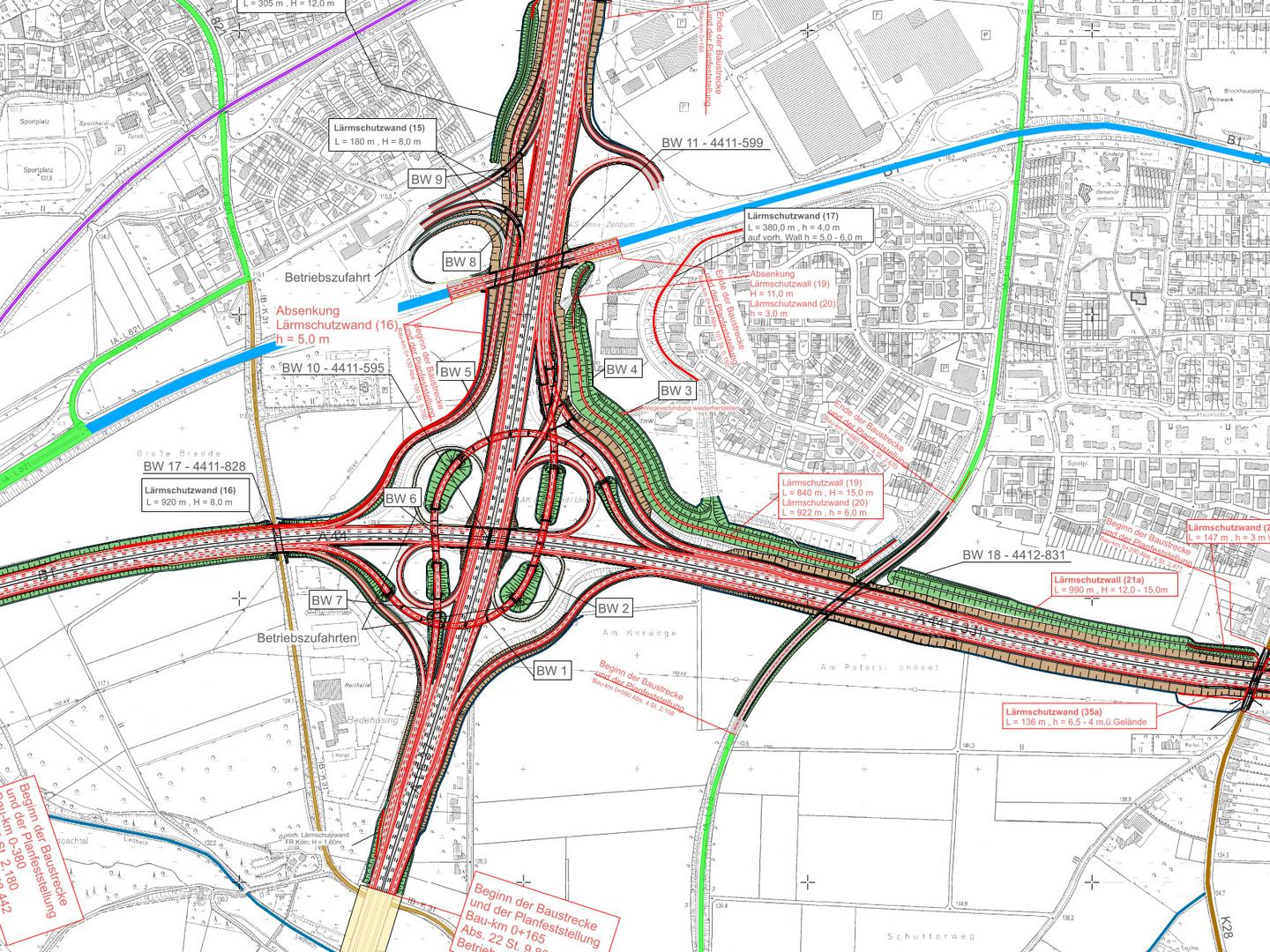 Detailplan des neuen Autobahnkreuzes Dortmund/Unna