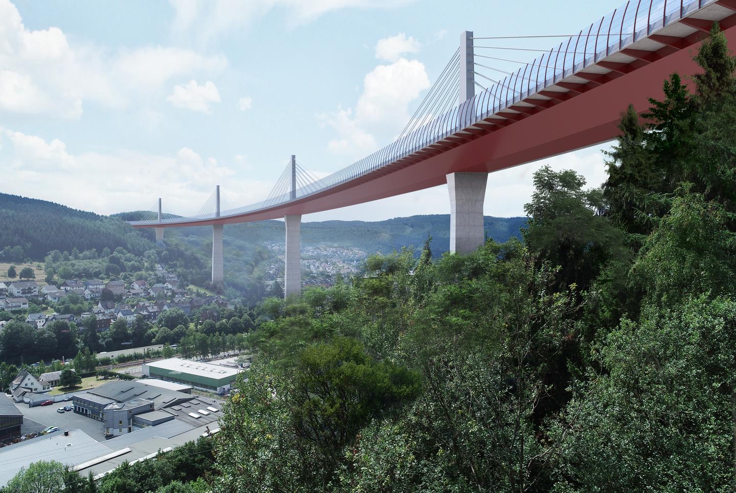 Die Fotomontage zeigt die neue Brücke über dem Siegtal.