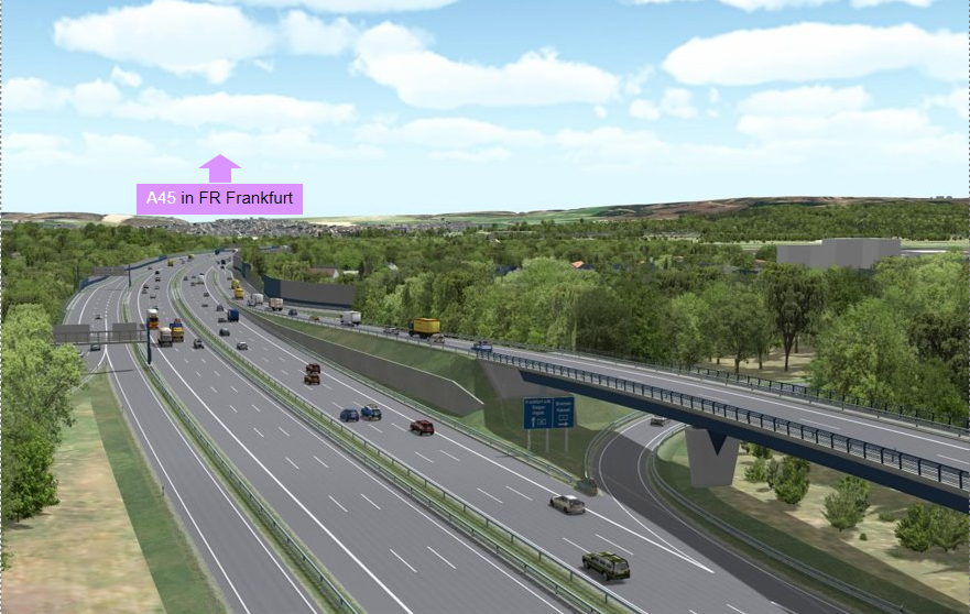 Die Animation zeigt die A45 nach dem Umbau des Westhofener Kreuzes.
