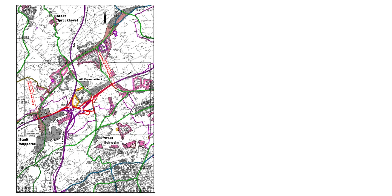 Übersichtsplan Aus- und Umbau Autobahnkreuz Wuppertal-Nord