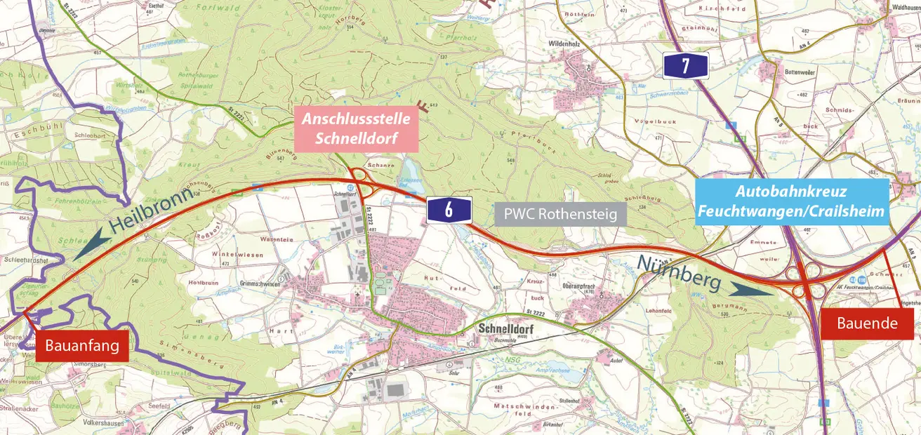 Übersichtslageplan Ausbau A6