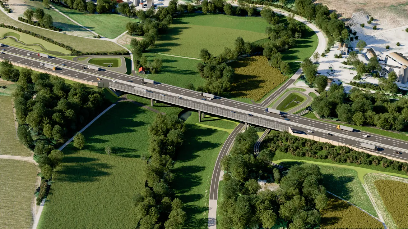 Visualisierung zur sechsstreifigen Erweiterung zwischen dem AK Weinsberg und der Landesgrenze BW/BY | Quelle: Autobahn GmbH Niederlassung Südwest