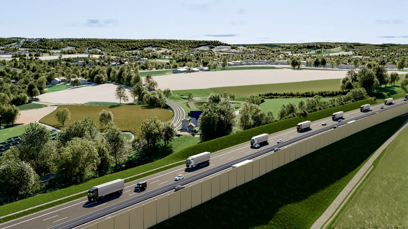 Visualisierung zur sechsstreifigen Erweiterung zwischen dem AK Weinsberg und der Landesgrenze BW/BY | Quelle: Autobahn GmbH Niederlassung Südwest