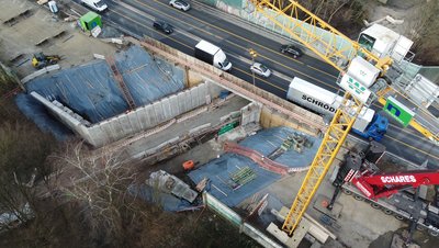 2025 02 20 A1 Brücke Nöhstraße Foto Nesslerbau Draufsícht auf die Brückenbaustelle.