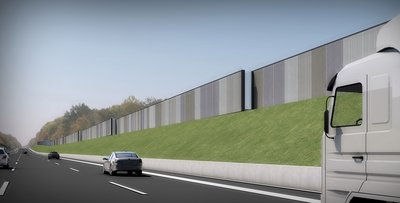 Visualisierung einer hochabsorbierenden Lärmschutzwand (gmp Architekten)