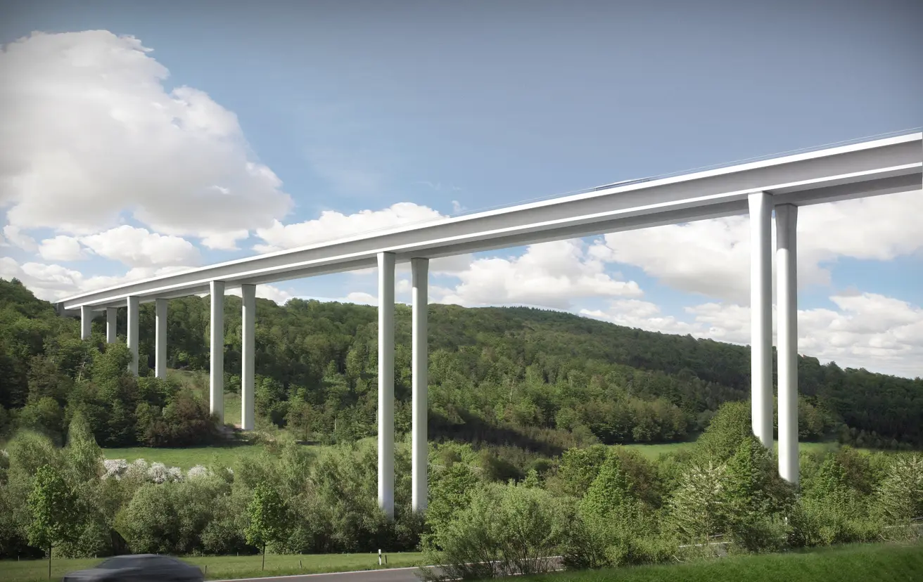 Visualisierung des Neubaus der Talbrücke Grenzwald (Quelle: gmp Architekten von Gerkan Marg und Partner)