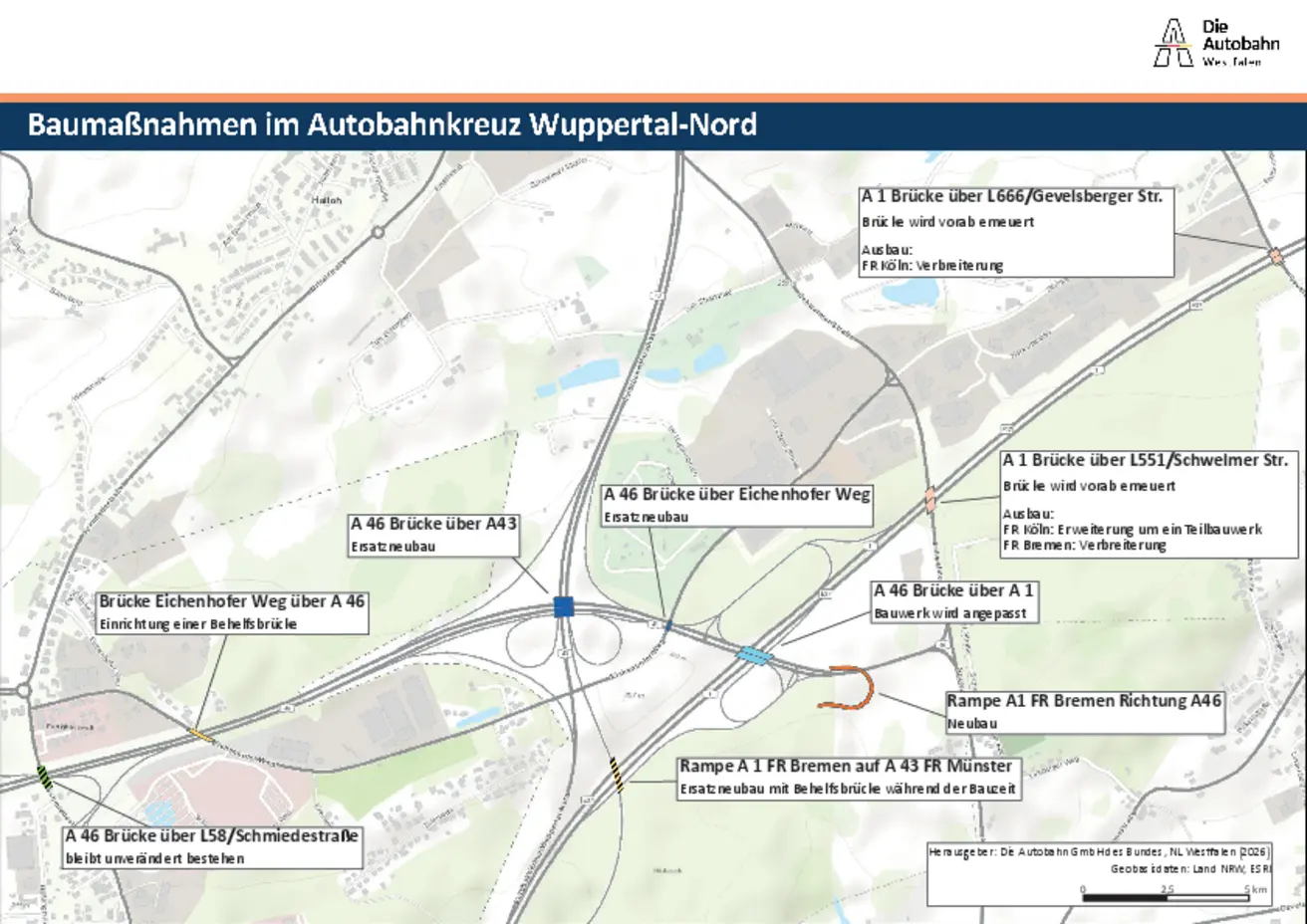 Übersicht Brücken Kreuz Wuppertal-Nord