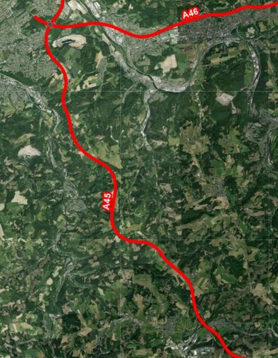 Kartenausschnitt A45 Lüdenscheid-Nord bis Kreuz Hagen