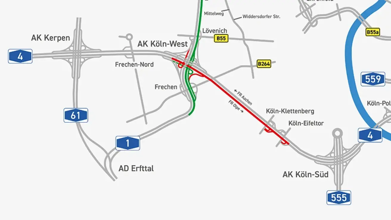 Abbildung: Ausschnitt aus der Kartengrafik zur A4-Vollsperung