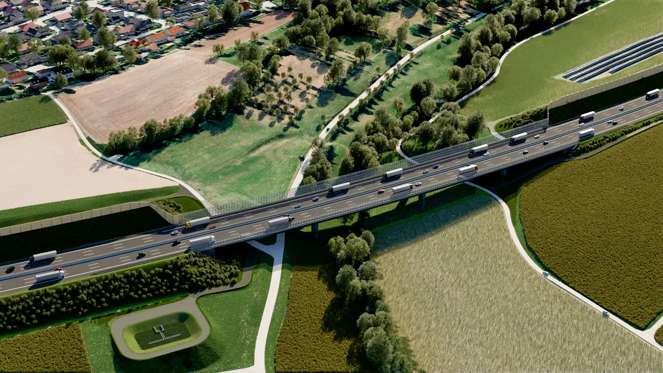 Visualisierung zur sechsstreifigen Erweiterung zwischen dem AK Weinsberg und der Landesgrenze BW/BY | Quelle: Autobahn GmbH Niederlassung Südwest