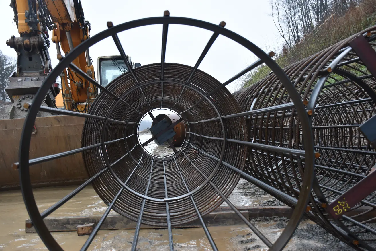 Bewehrungskorb für Bohrpfähle.