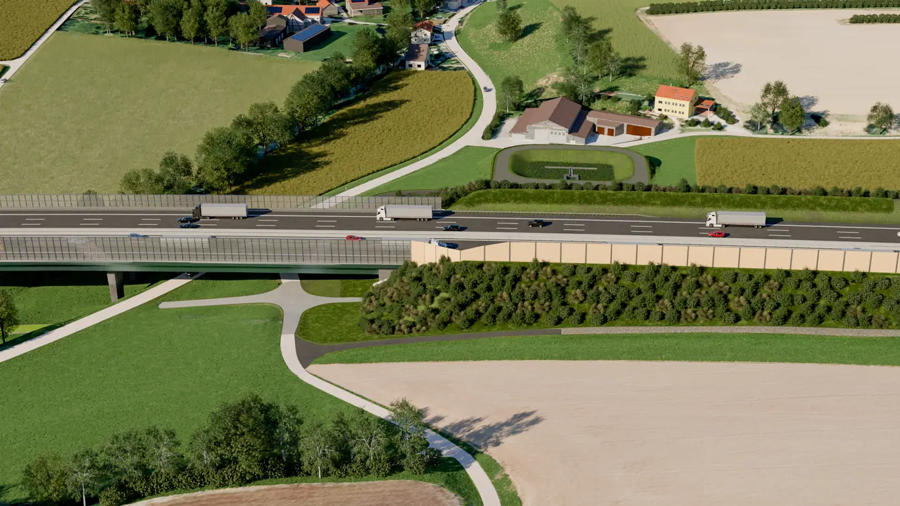 Visualisierung zur sechsstreifigen Erweiterung zwischen dem AK Weinsberg und der Landesgrenze BW/BY | Quelle: Autobahn GmbH Niederlassung Südwest