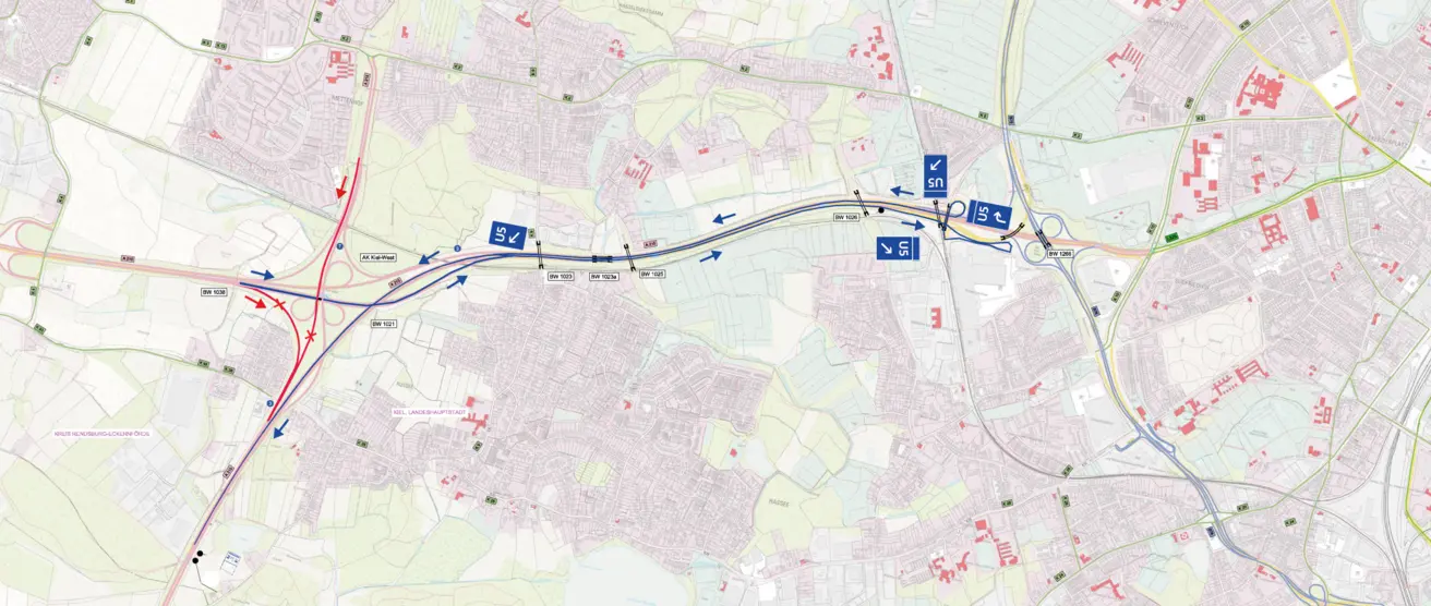 Umleitungsplan A215/ A210 (U5) 17.08. bis 18.09.2026